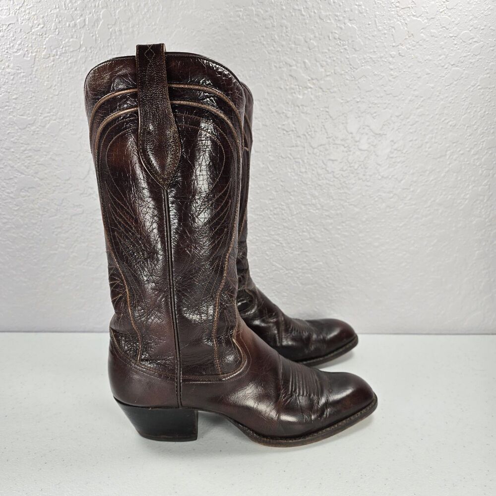 Vintage Dan Post 4183 Boots Womens 6.5 C Brown Leather Western Cowboy